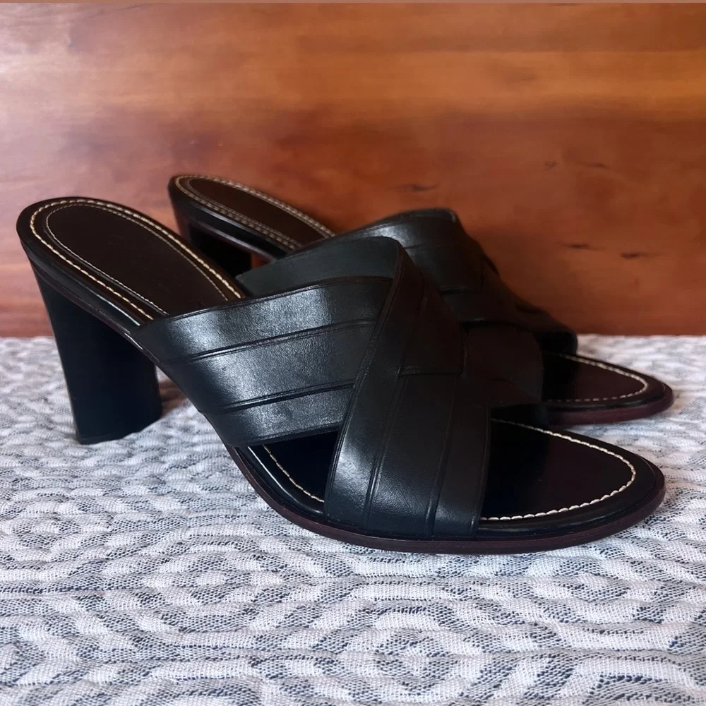 COLE HANN COUNTRY Black Leather Block Heel Slide Mule Sandals Size 8.5 - Picture 5 of 14